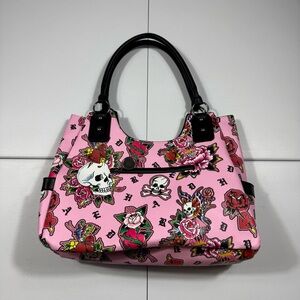 Ed Hardy Pink Floral Skull Shoulder Bag